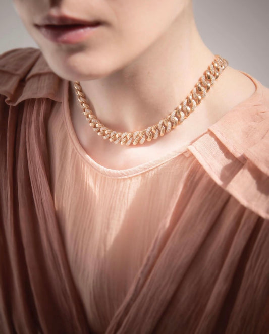 Rose Gold Gourmette necklace with diamonds